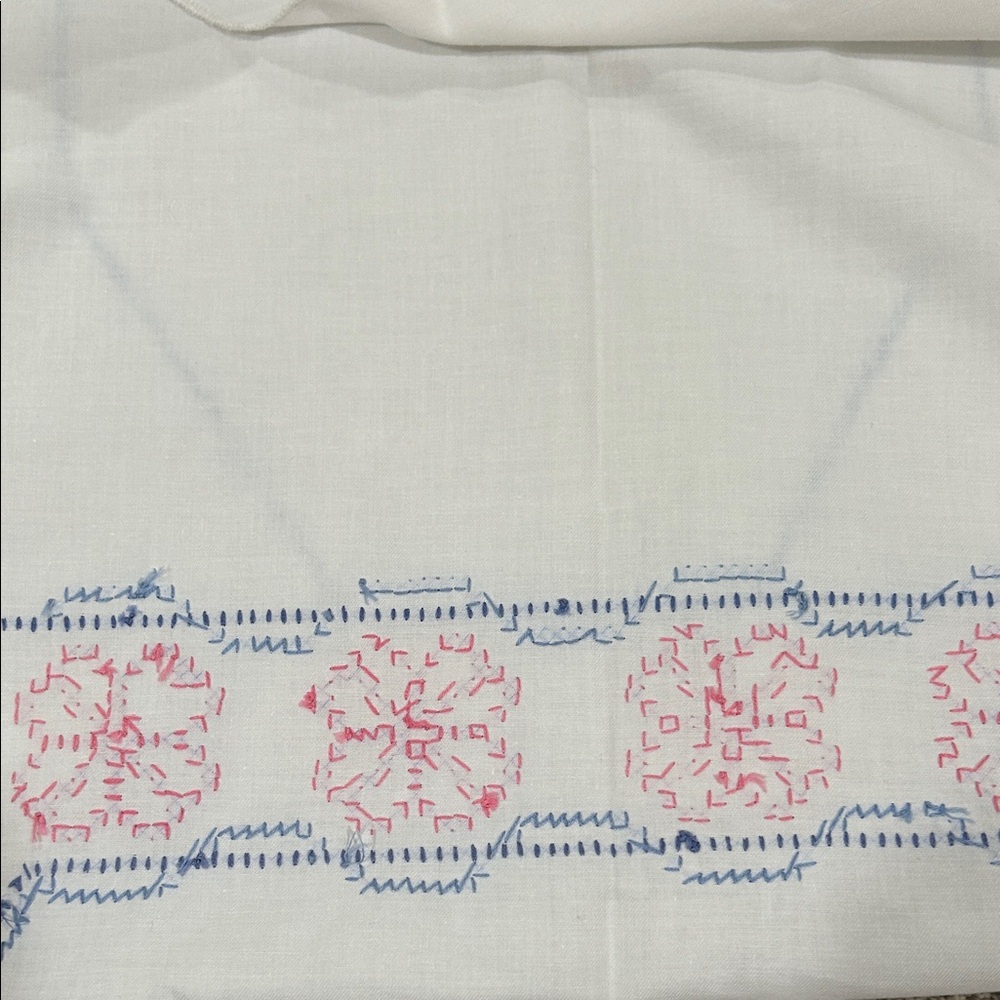 Embroidered Oval Tablecloth - White with Pink and Blue Accents - Picture 9 of 11